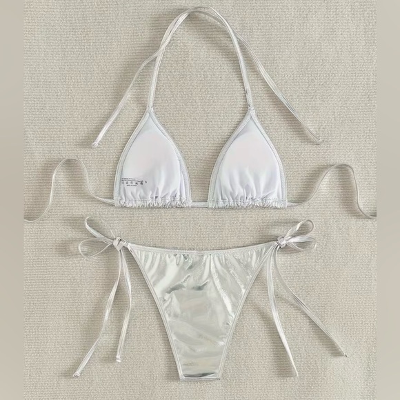 Glamorous Silver Halter Side Tie Bikini Set - Picture 9 of 14